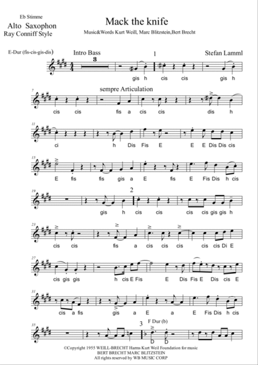 Mack The Knife Tenor Saxophone scores gallery preview page 3