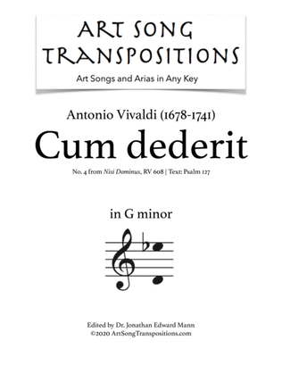 Book cover for VIVALDI: Cum dederit (transposed to G minor)
