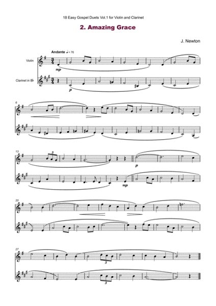 18 Easy Gospel Duets Vol.1 for Violin and Clarinet