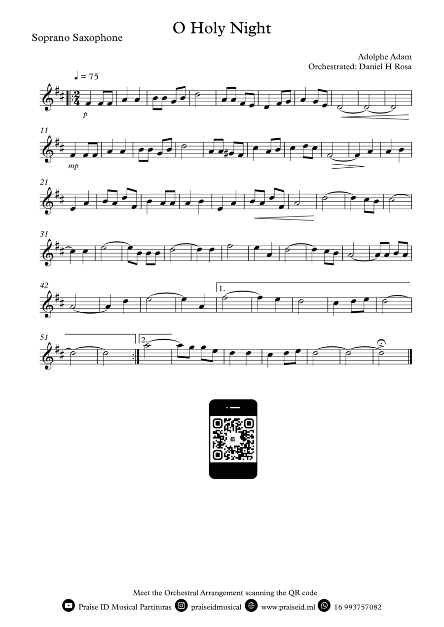 O Holy NIght - Christmas Carol - Soprano Saxophone Soprano Saxophone scores gallery preview page 1