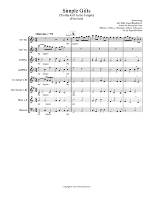 Simple Gifts ('Tis the Gift to Be Simple) (F) (Woodwind Octet - 2 Flute, 2 Oboe, 2 Clar, 1 Hrn, 1 Ba