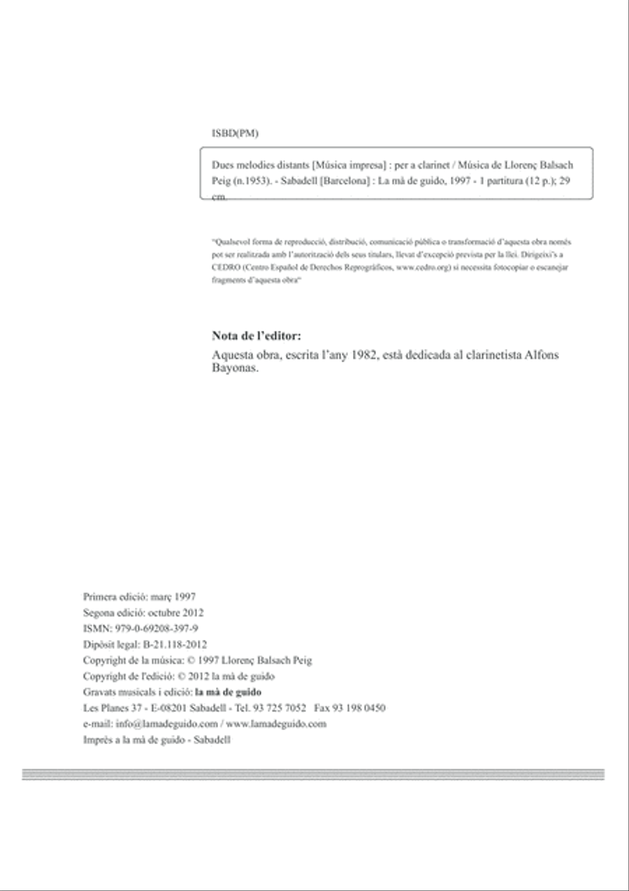 Dues melodies distants Clarinet Solo scores gallery preview page 4