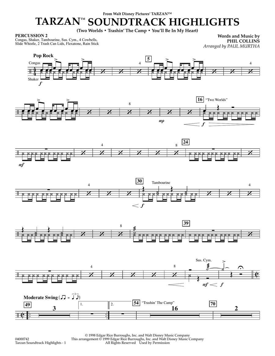 Tarzan Soundtrack Highlights (from Disney's Tarzan) (arr. Paul Murtha) - Percussion 2 Concert Band scores gallery preview page 1