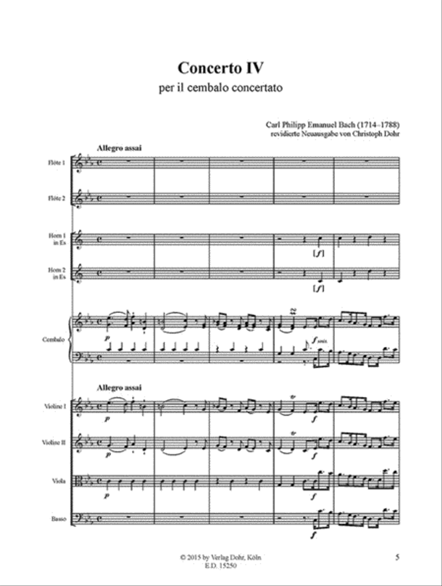 Concerto IV für Cembalo (Pianoforte), 2 Flöten, 2 Hörner und Streicher c-Moll H 43.4 / Wq 474 (1772) Flute scores gallery preview page 2