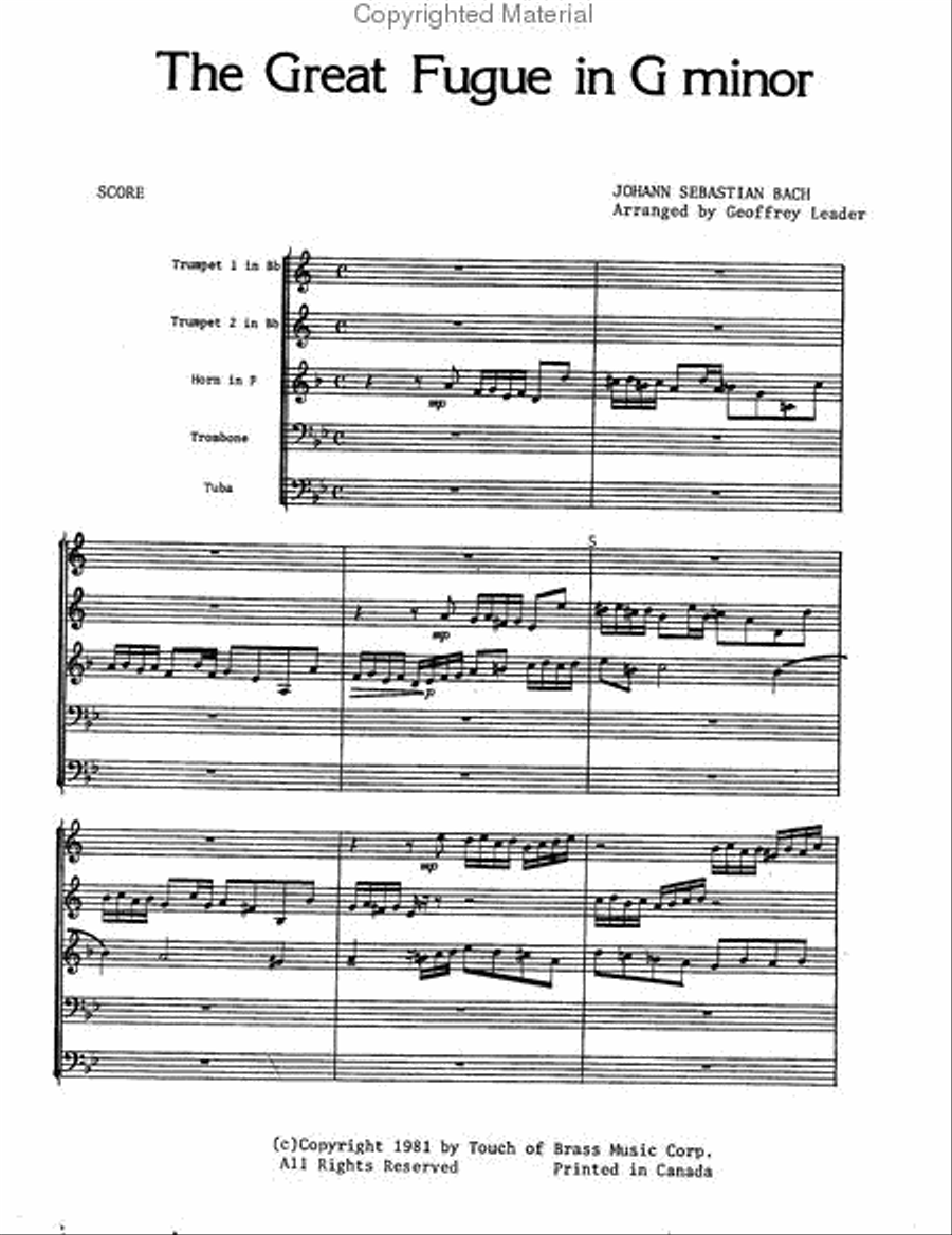 Great Fugue in G Minor Brass Quintet scores gallery preview page 2