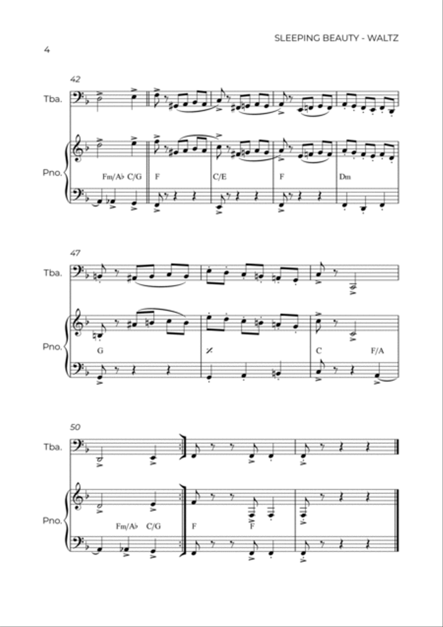 SLEEPING BEATY WALTZ - TCHAIKOVSKY - TUBA & PIANO Piano Accompaniment scores gallery preview page 4