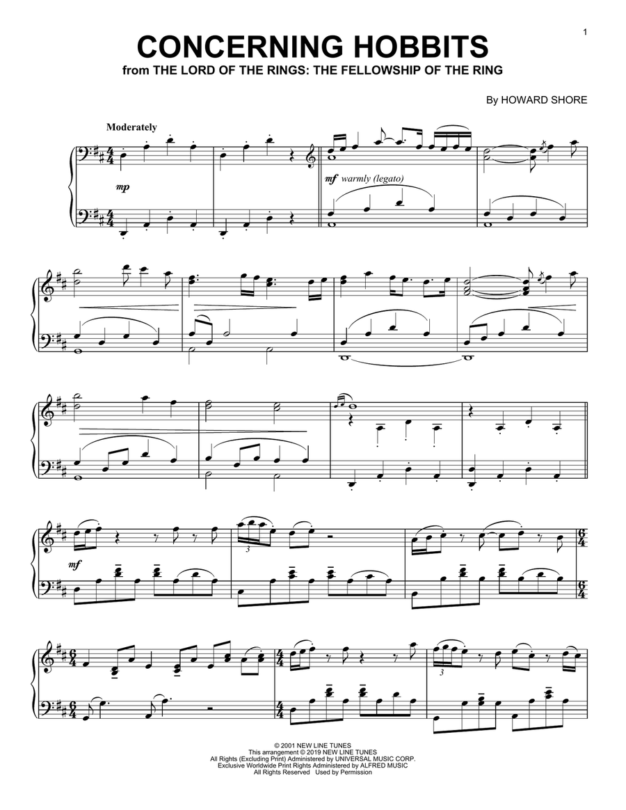 Concerning Hobbits (from The Lord Of The Rings: The Fellowship Of The Ring) Piano Solo scores gallery preview page 1