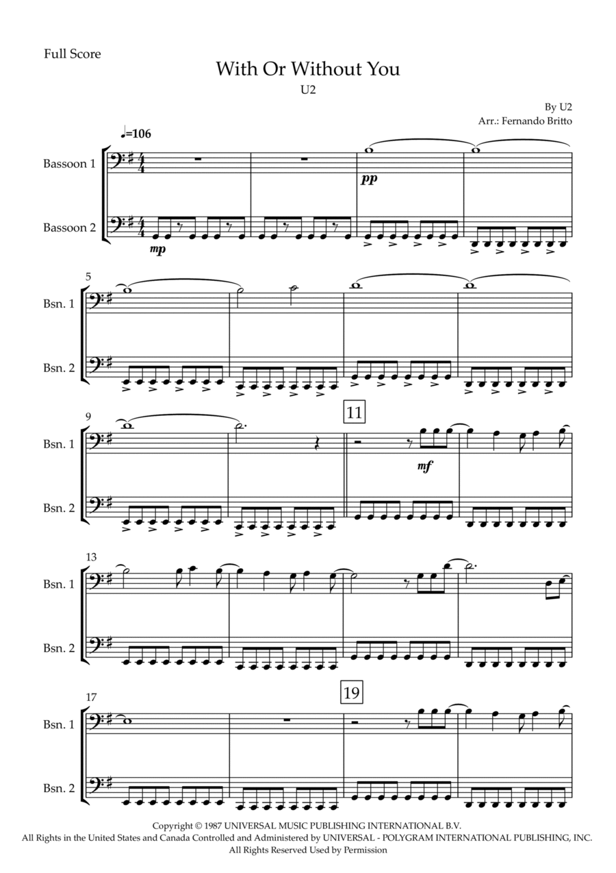 With Or Without You Woodwind Duet scores gallery preview page 1