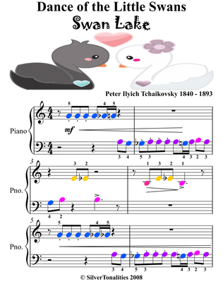 Dance of the Little Swans Swan Lake Beginner Piano Sheet Music with Colored Notes