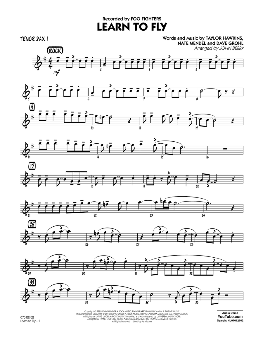 Learn to Fly - Tenor Sax 1 Jazz Ensemble scores gallery preview page 1