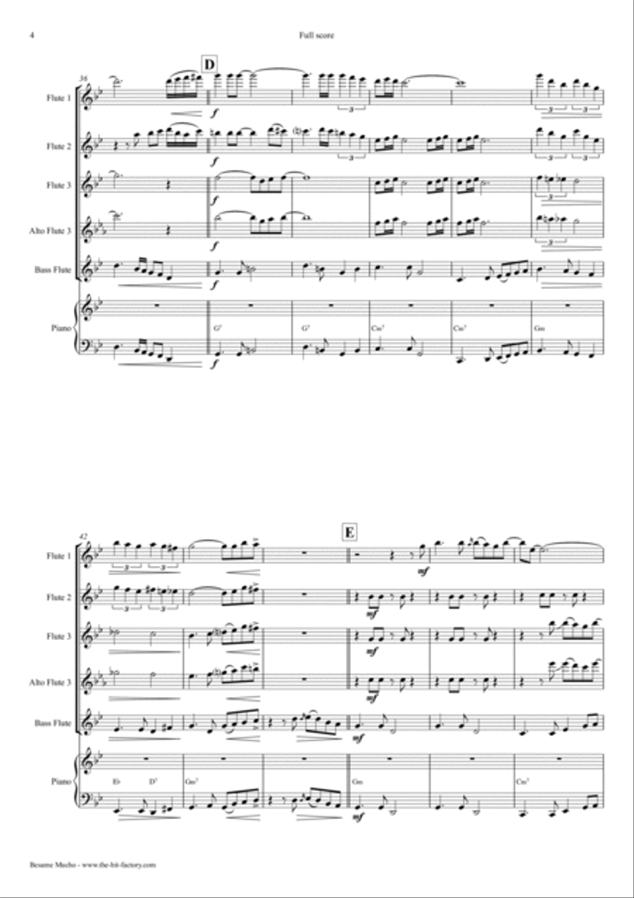 Bésame Mucho (kiss Me Much) Flute Quartet scores gallery preview page 4