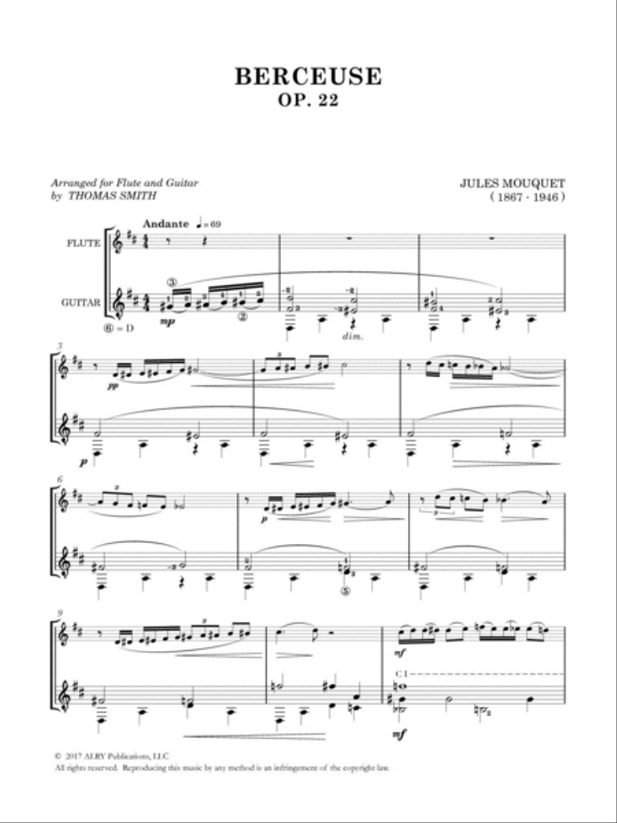 Berceuse, Op. 22 for Flute and Guitar Flute scores gallery preview page 2