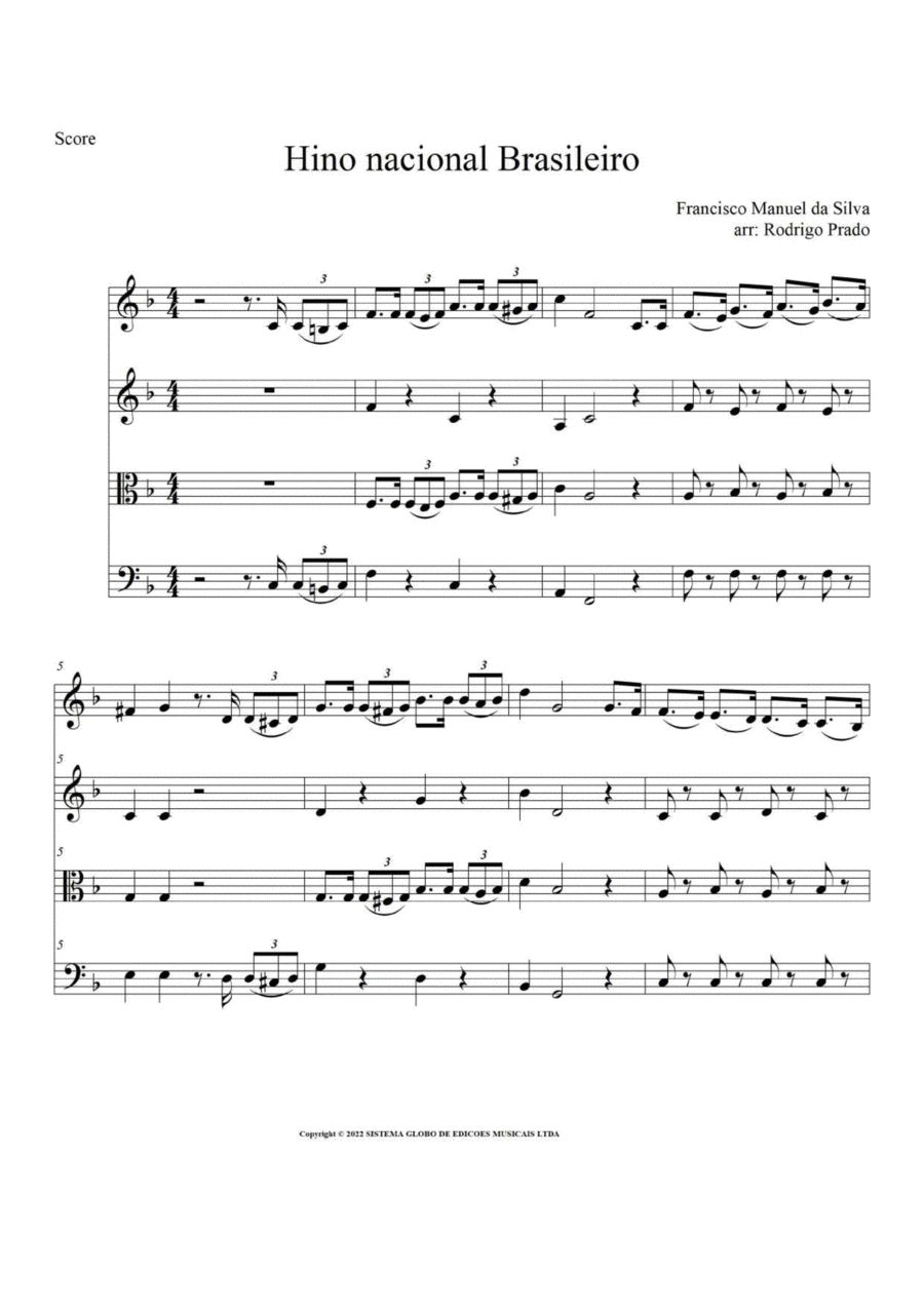 Hino Nacional Brasileiro String Quartet scores gallery preview page 1