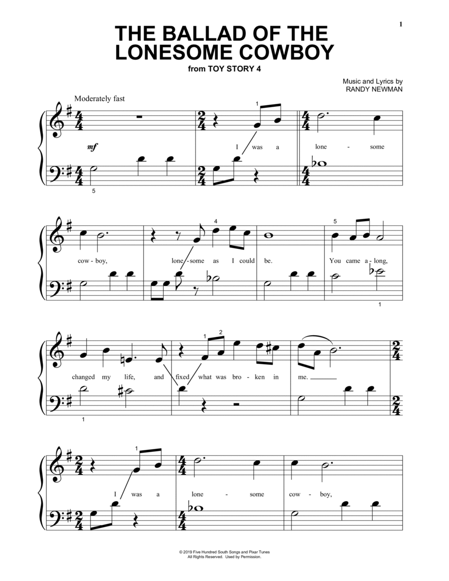 The Ballad Of The Lonesome Cowboy (from Toy Story 4) Piano Solo scores gallery preview page 1