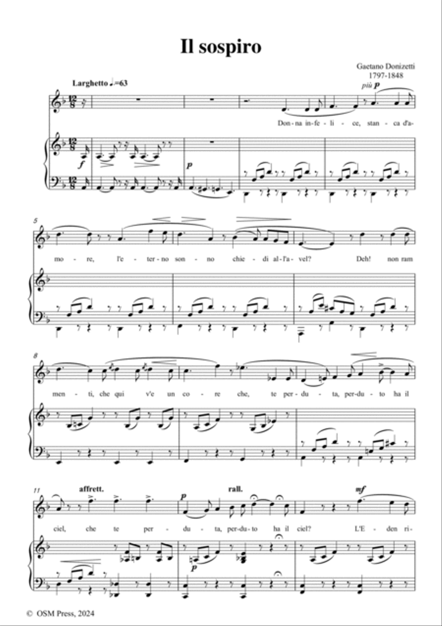 Donizetti-Il sospiro,in d minor,for Voice and Piano Voice Solo scores gallery preview page 2