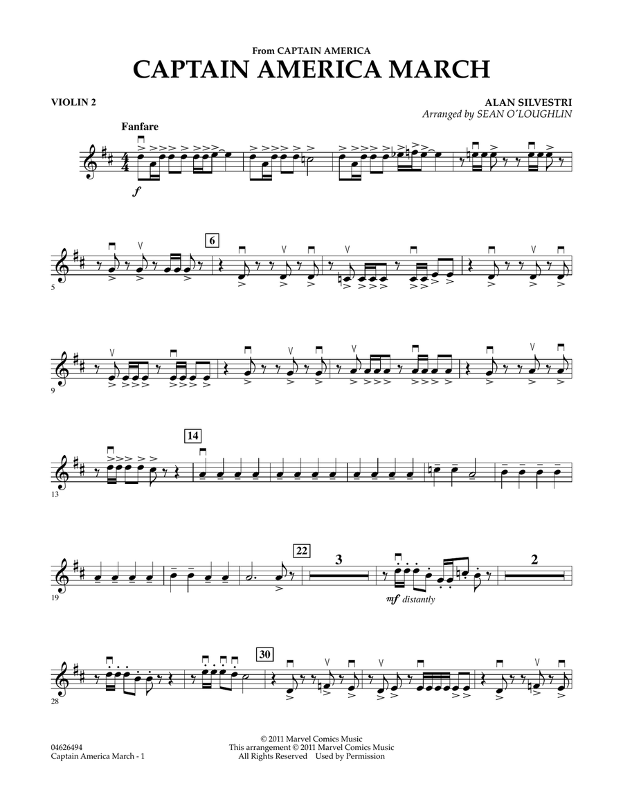 Captain America March - Violin 2 Orchestra scores gallery preview page 1