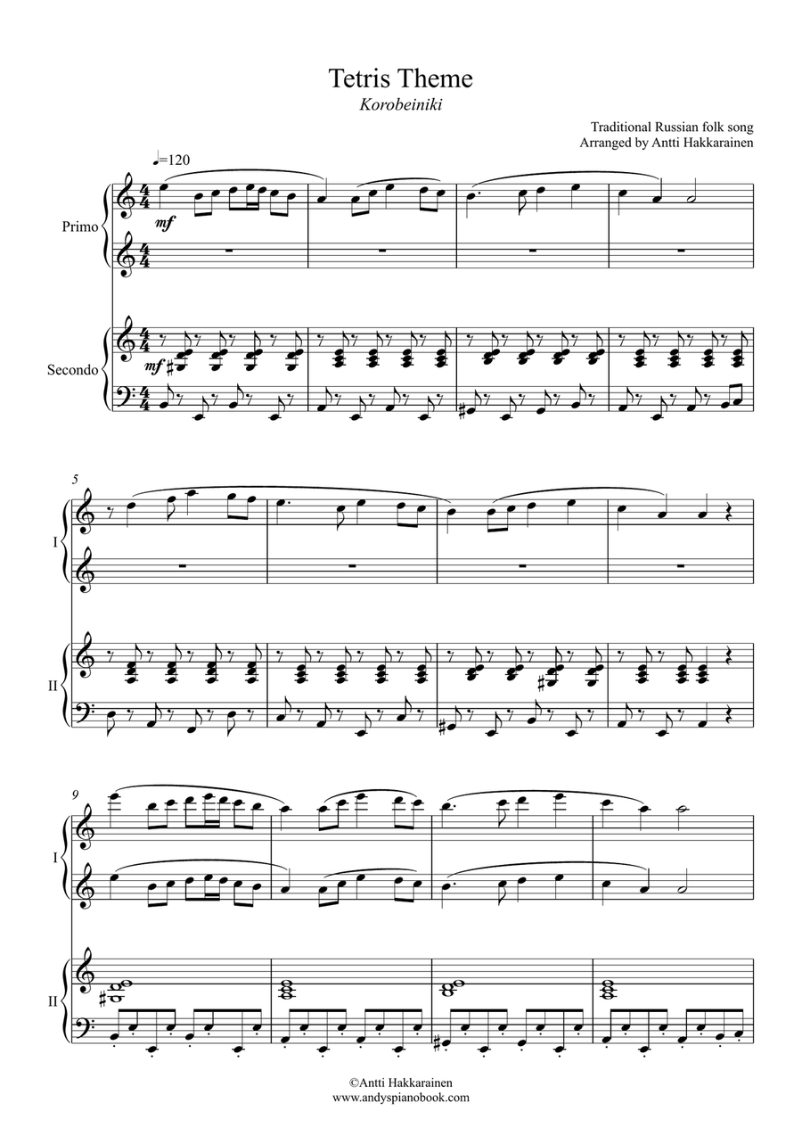 Tetris Theme (Korobeiniki) - Piano, 4 Hands 1 Piano, 4-Hands scores gallery preview page 2