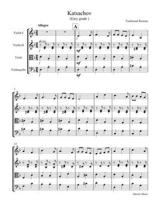 Katzachov Traditional Russian Folk Song For String Quartet (easy nd intermediate)