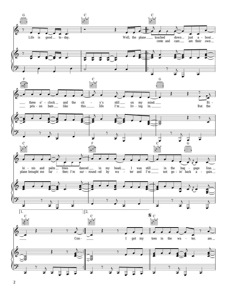 Toes Toes Piano, Vocal, Guitar scores gallery preview page 2