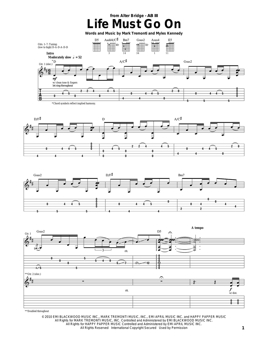 Life Must Go On Acoustic Guitar scores gallery preview page 1