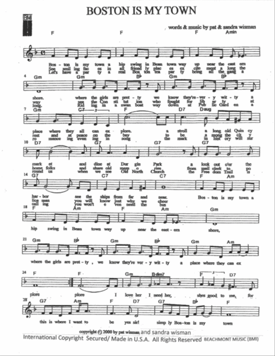 BOSTON IS MY TOWN BOSTON IS MY TOWN Voice scores gallery preview page 1
