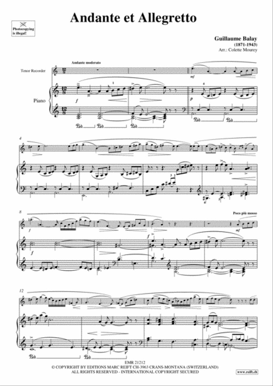 Andante et Allegretto Tenor Recorder scores gallery preview page 3
