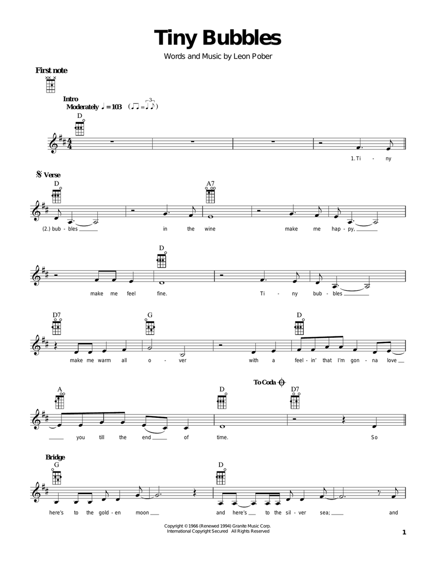 Tiny Bubbles Ukulele scores gallery preview page 1
