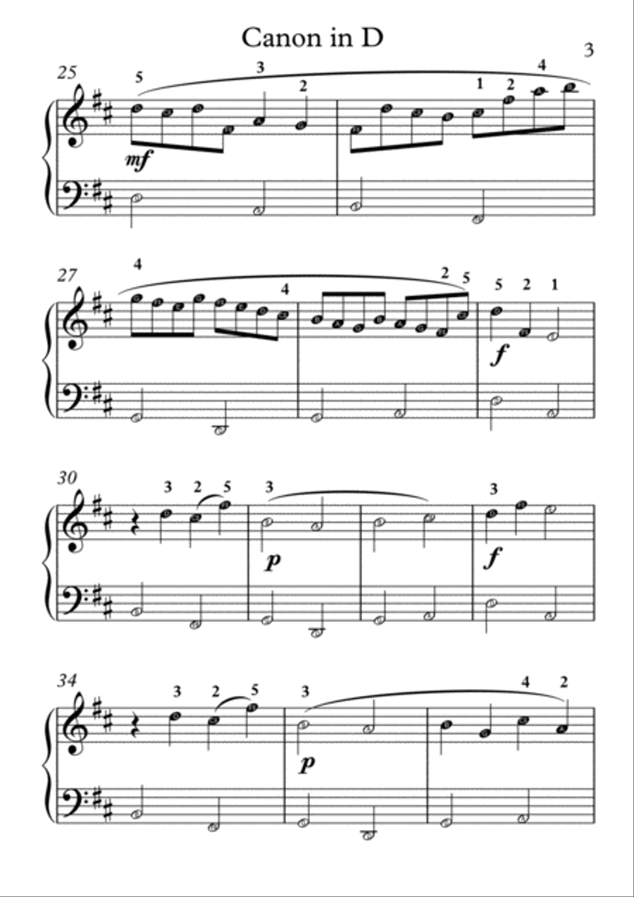 Johann Pachelbel - Canon in D - EASY TO READ FORMAT with NOTE NAMES Piano Solo scores gallery preview page 3