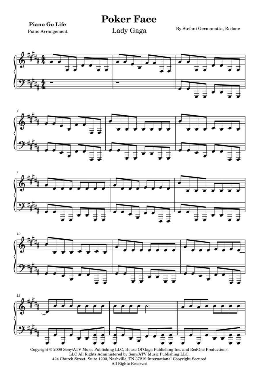Poker Face Piano Solo scores gallery preview page 1