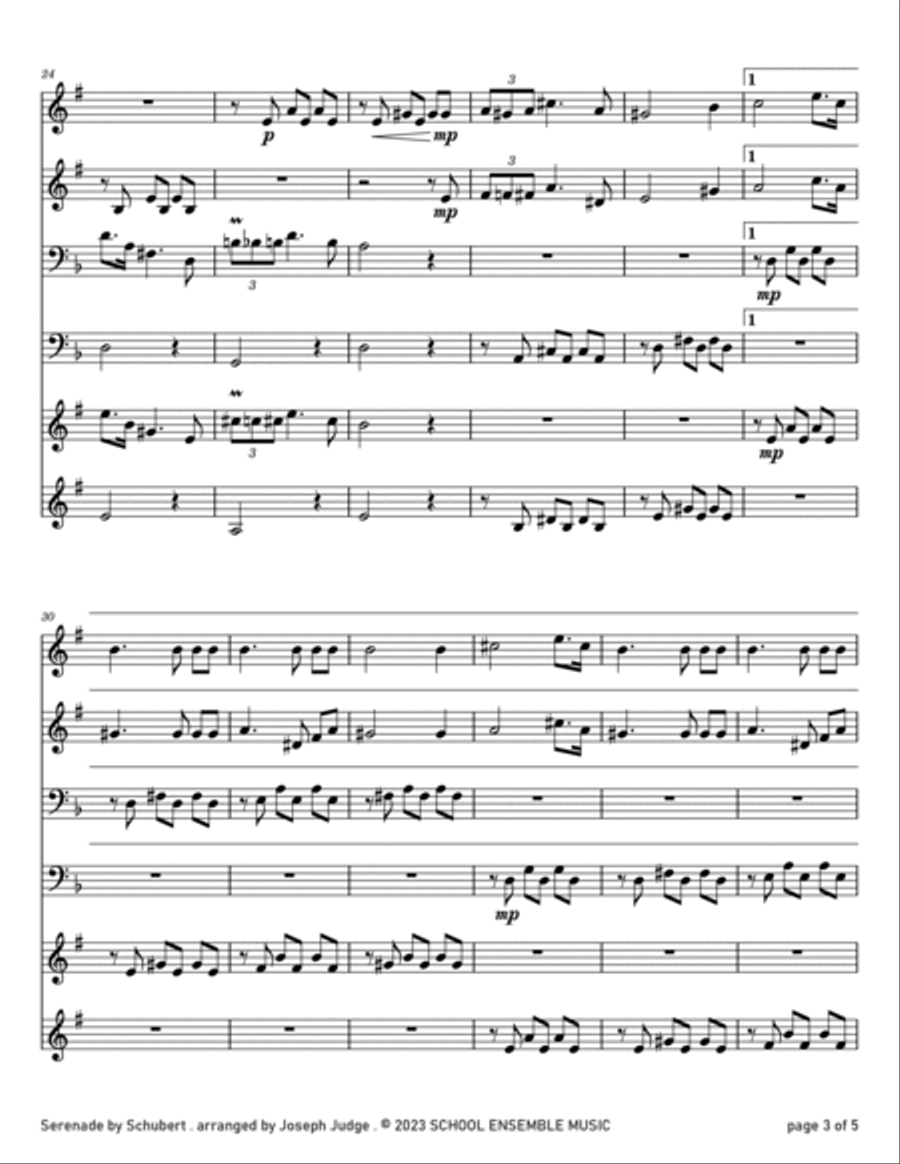 Serenade by Schubert for Brass Quartet in Schools Brass Quartet scores gallery preview page 3