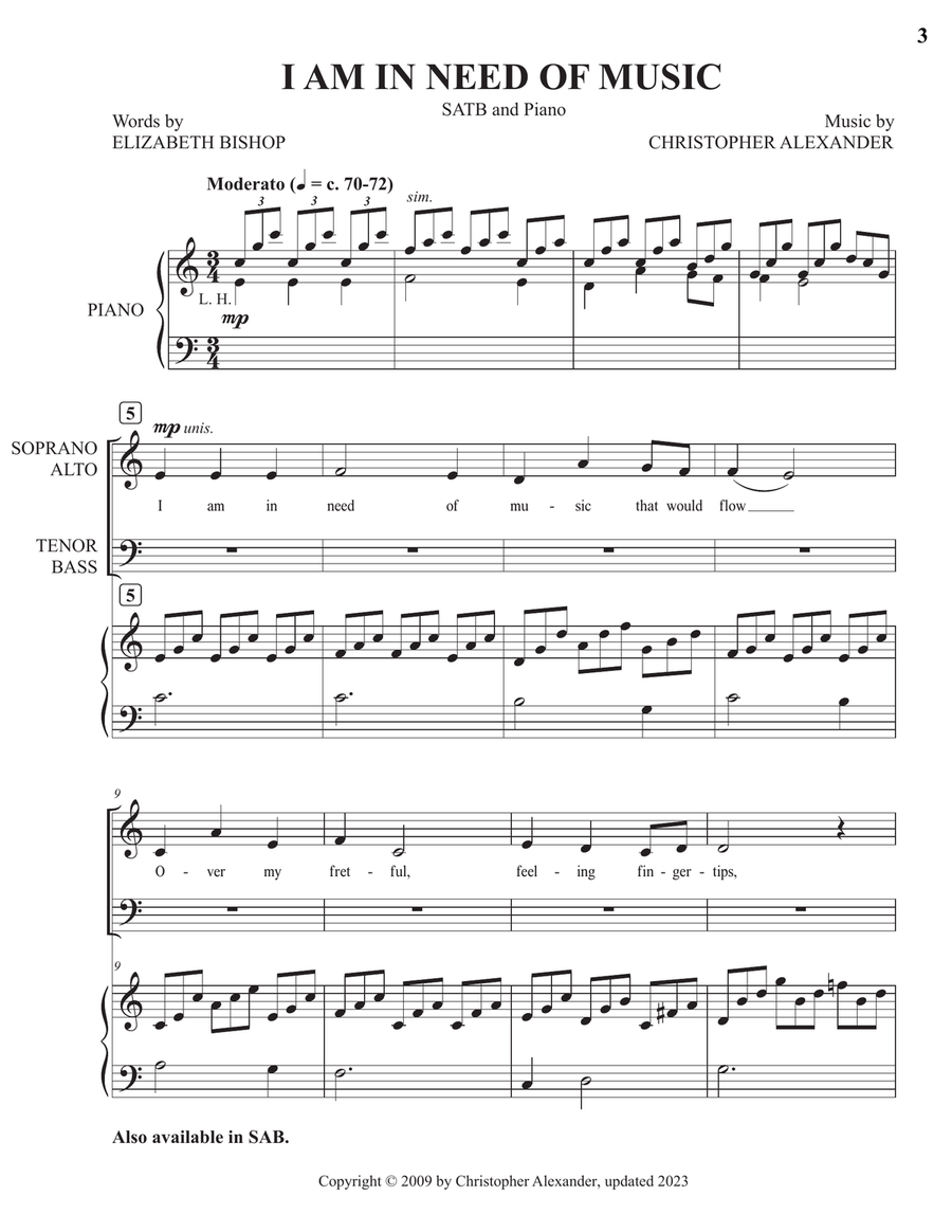I Am in Need of Music (SATB) 4-Part scores gallery preview page 3
