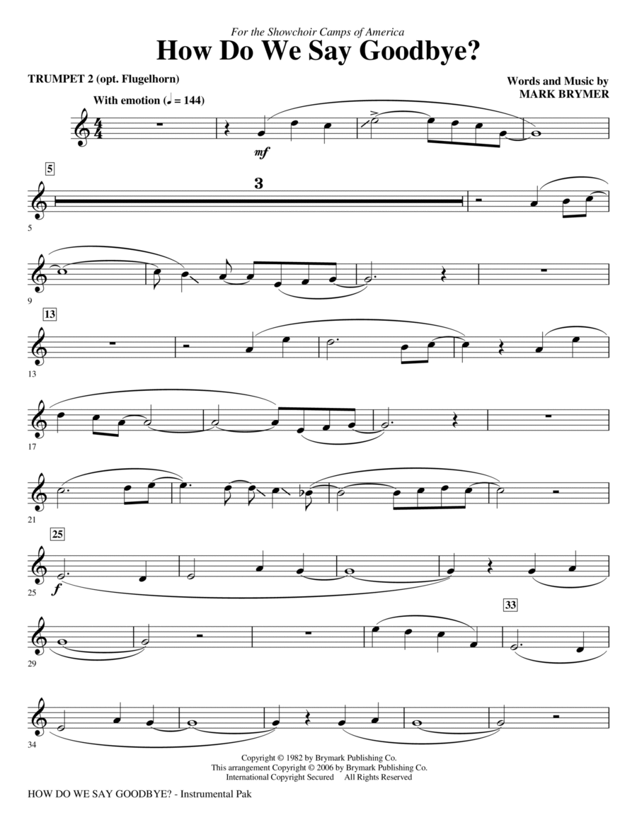How Do We Say Goodbye? - Trumpet 2 (opt. Flugelhorn)