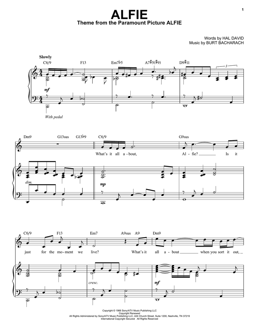 Alfie [Jazz version] (arr. Brent Edstrom) High Voice scores gallery preview page 1
