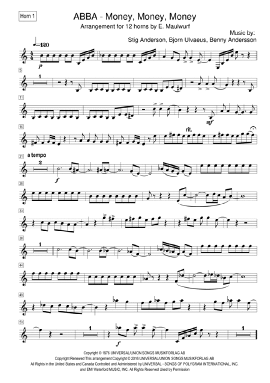 Money, Money, Money Money, Money, Money Horn scores gallery preview page 6