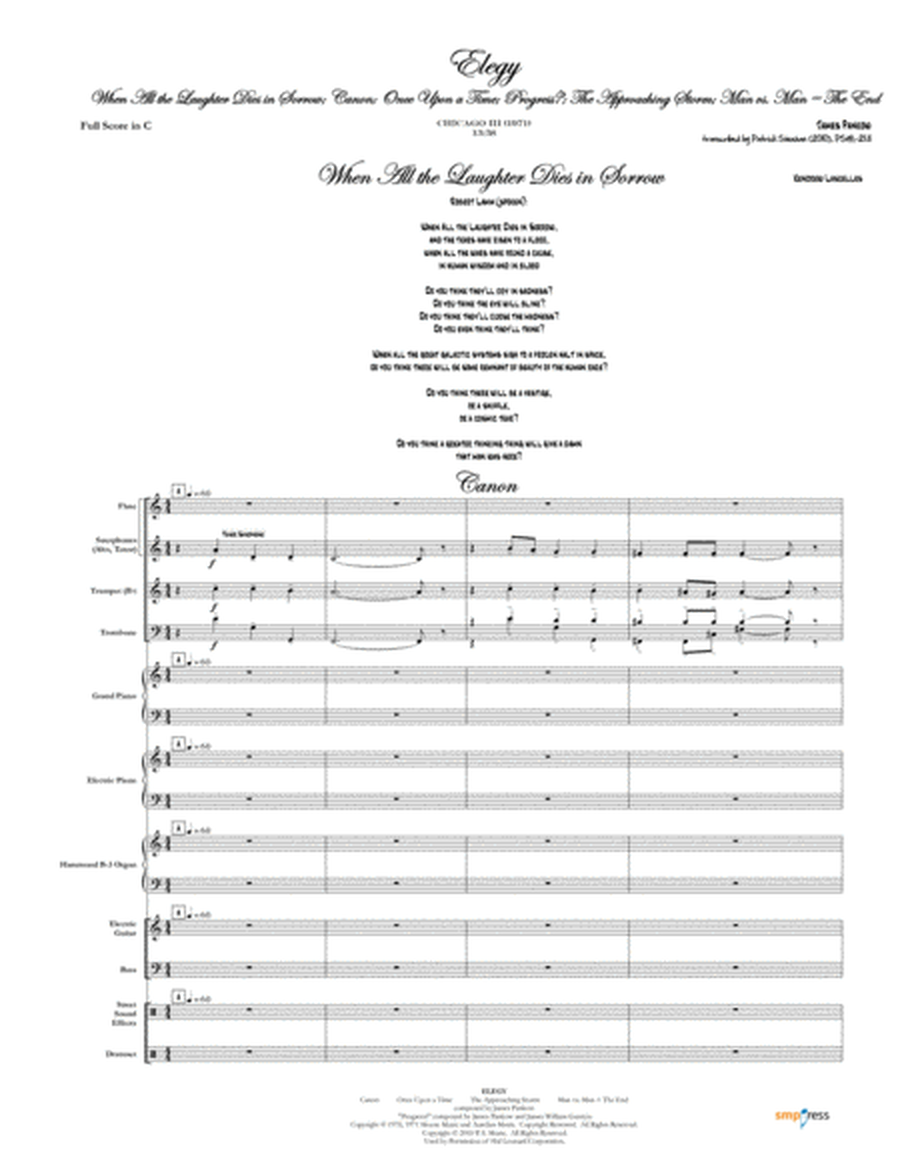 ELEGY (Canon; Once Upon a Time; Progress?; The Approaching Storm; Man vs. Man = The End) [Chicago] (full score & set of parts) image number null
