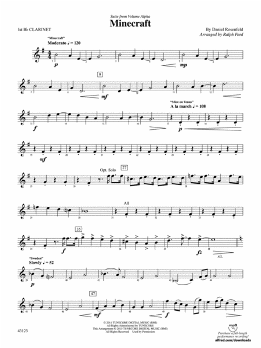 Minecraft: 1st B-flat Clarinet Concert Band scores gallery preview page 1