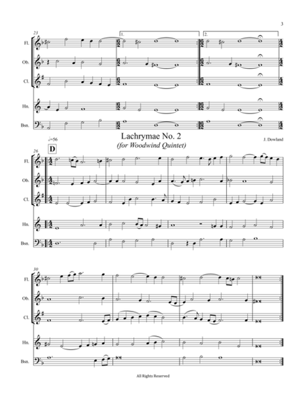 Dowland - Lachrymaes (10 in Set) for Woodwind Quintet