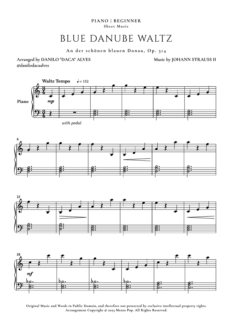Blue Danube Waltz Easy Piano scores gallery preview page 1