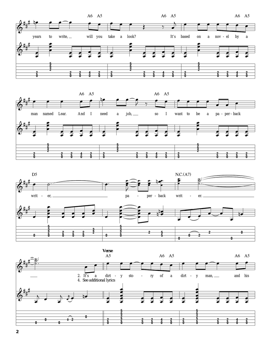 Paperback Writer Acoustic Guitar scores gallery preview page 2