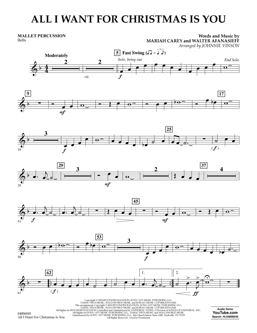 All I Want For Christmas Is You (arr. Johnnie Vinson) - Mallet Percussion Concert Band scores gallery preview page 1
