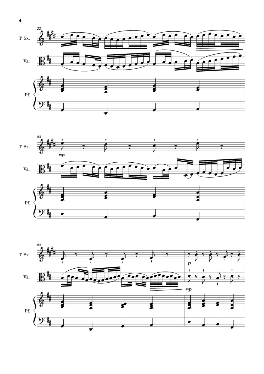Canon in D Major, P.37; T.337. T. Sax, Viola, and Piano. Score and Parts. Chamber Music scores gallery preview page 4