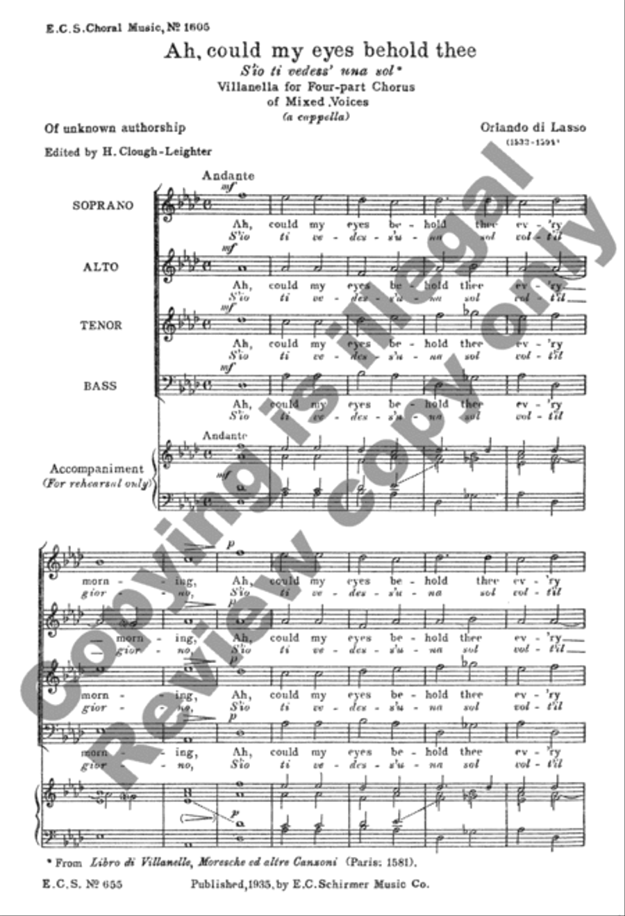 Ah, Could My Eyes Behold Thee (S'io ti vedess' una sol) 4-Part scores gallery preview page 6