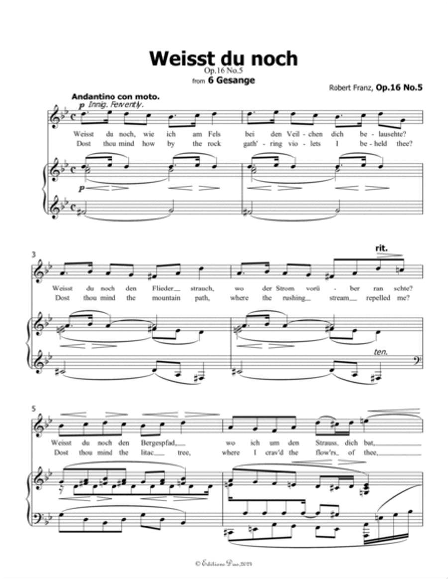 Weisst du noch, by Robert Franz, in g minor Voice scores gallery preview page 3