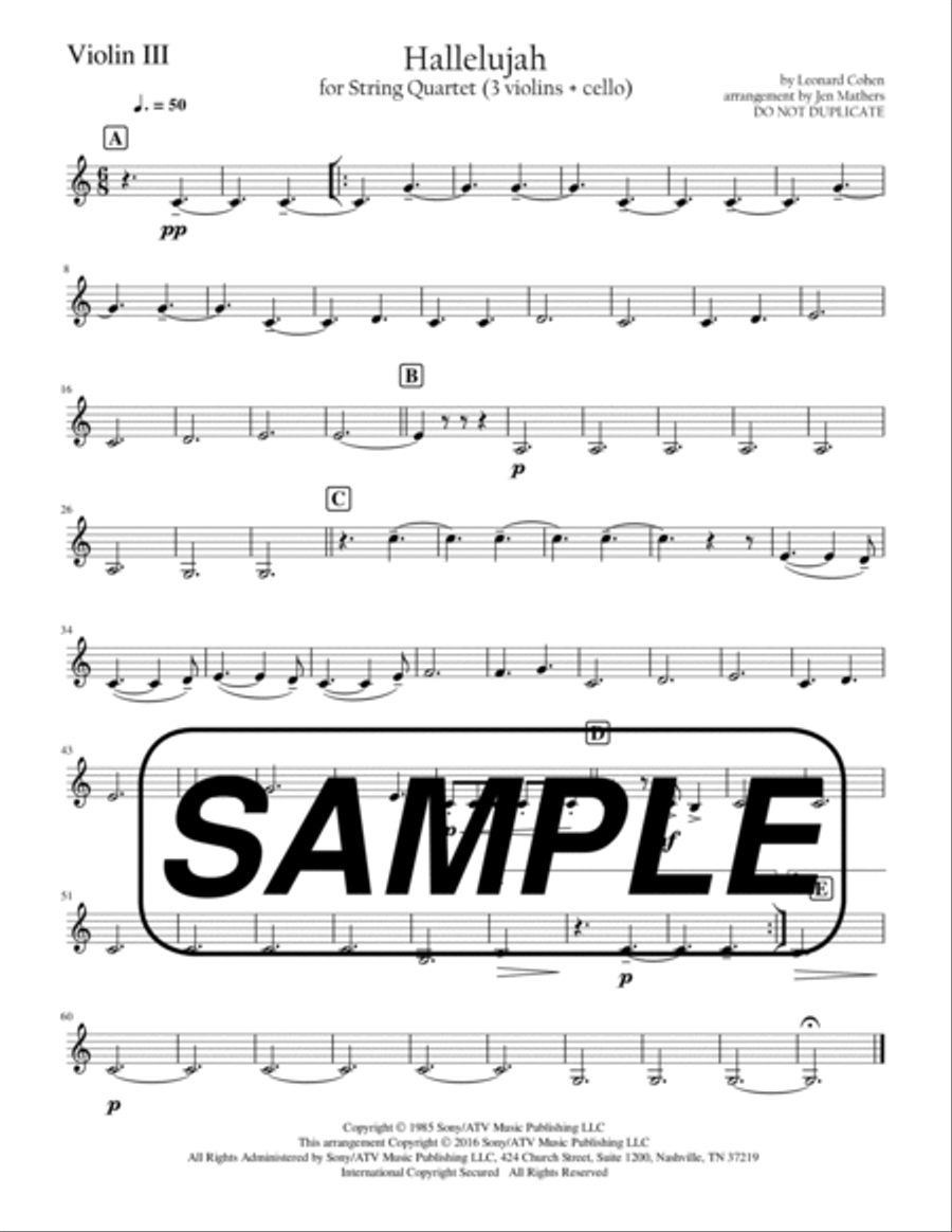 Hallelujah String Quartet scores gallery preview page 5