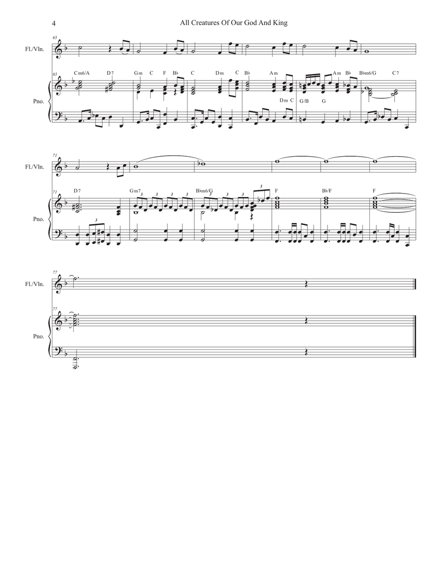 All Creatures Of Our God And King (Flute or Violin solo and Piano) Flute scores gallery preview page 4