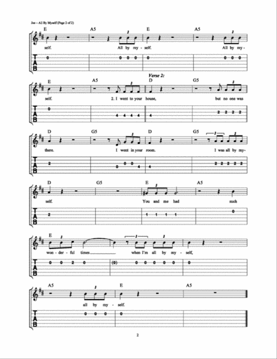 All By Myself Easy Guitar scores gallery preview page 2