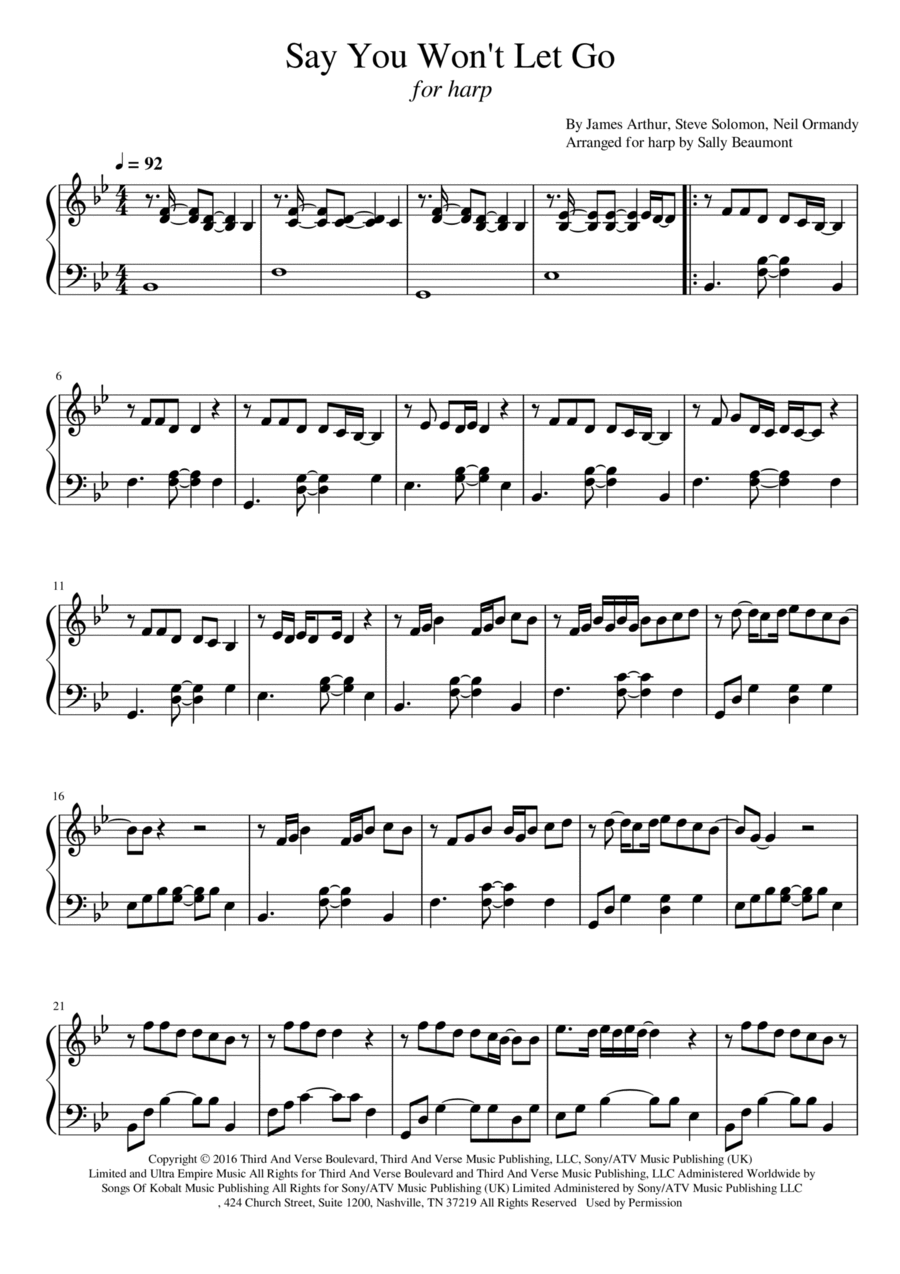 Say You Won't Let Go Harp scores gallery preview page 1