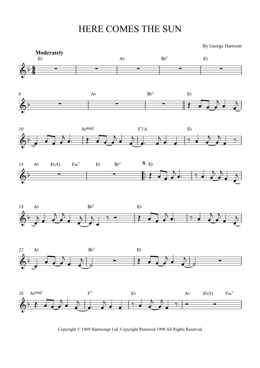 Here Comes The Sun B-Flat Clarinet scores gallery preview page 1