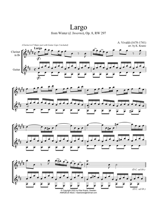 Book cover for Largo from Winter (L'Inverno) for clarinet in Bb and guitar
