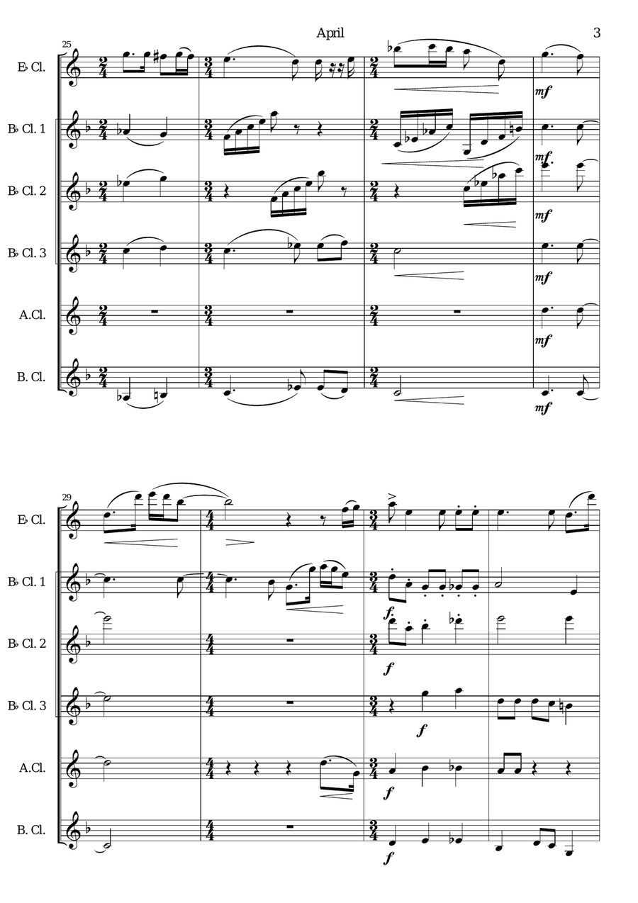 April (April! The grace and smile that all beguile!) for clarinet sextet (with E flats) Clarinet Solo scores gallery preview page 3